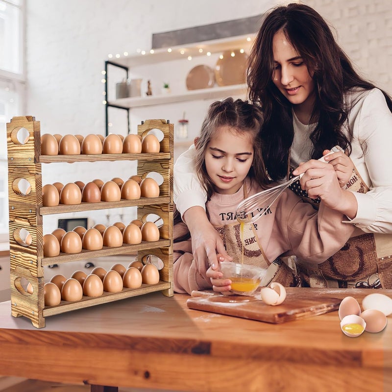 AOOHOOA Wooden Egg Holder with 4 Layers/48-Hole, Stackable Wood Egg Rack Countertop with Handle, Stores Chicken/Duck/Quail/Turkey/Easter Eggs - Image 3